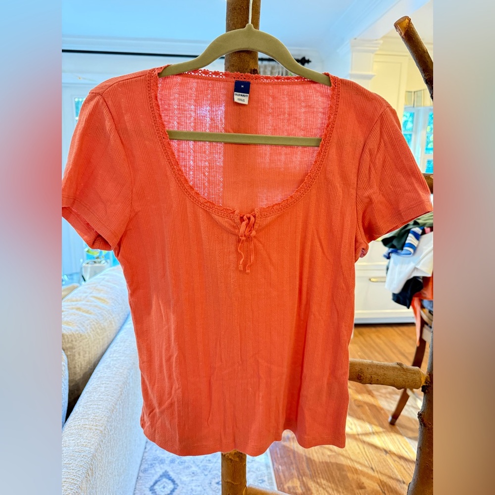Old Navy Coral Lace-Trimmed Top